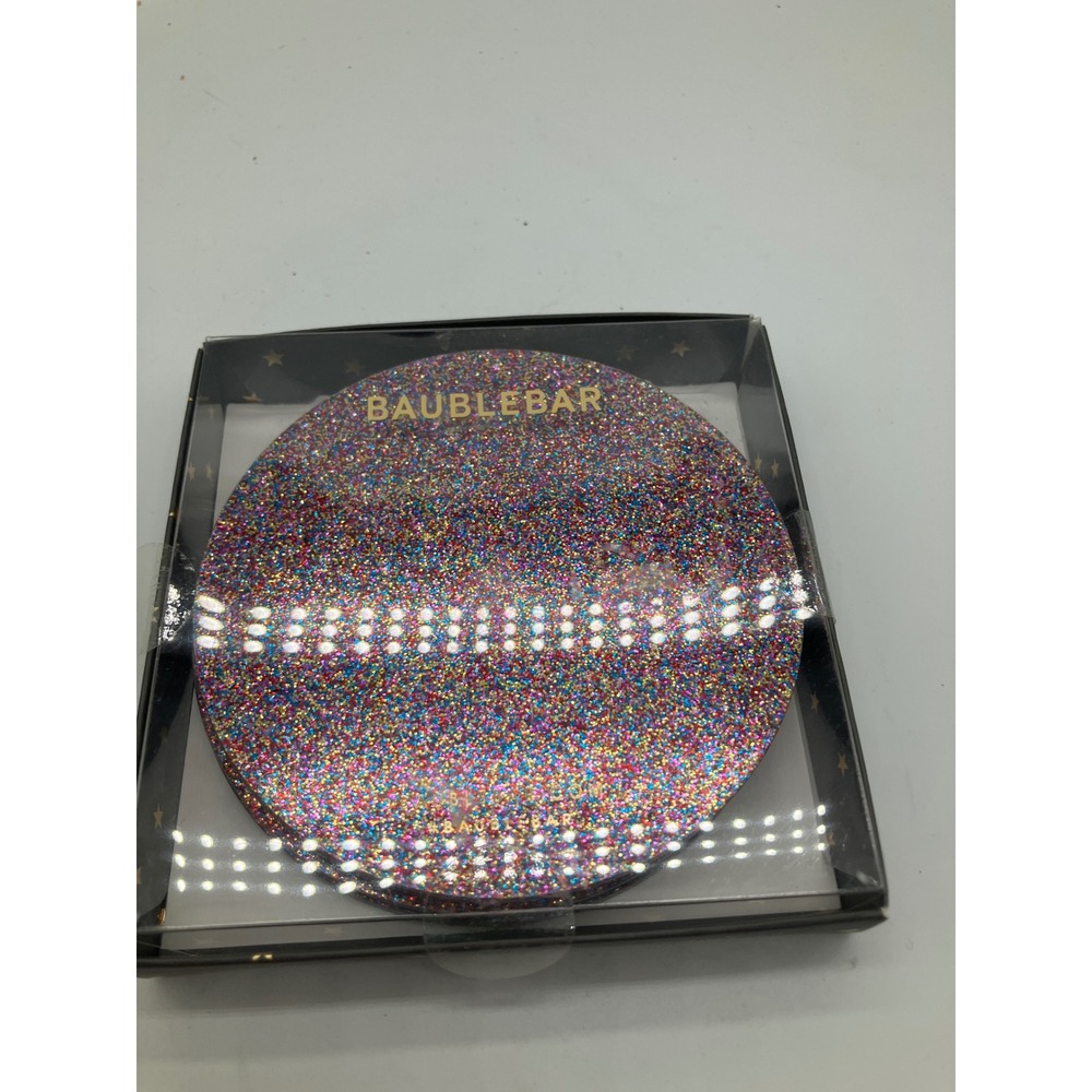 BaubleBar Rainbow Glitter Acrylic Coaster Set of 4 Multicolor Round 4 Inch